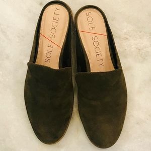 Sole Society Esther Dark Olive Suede Mules